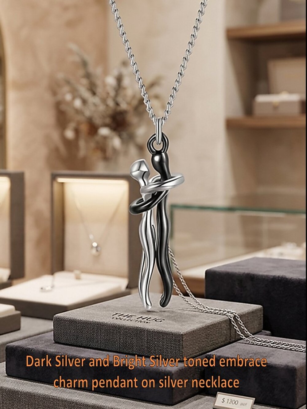 NWT -Embrace Couple Pendant Necklace, Lovers Hugging Design
